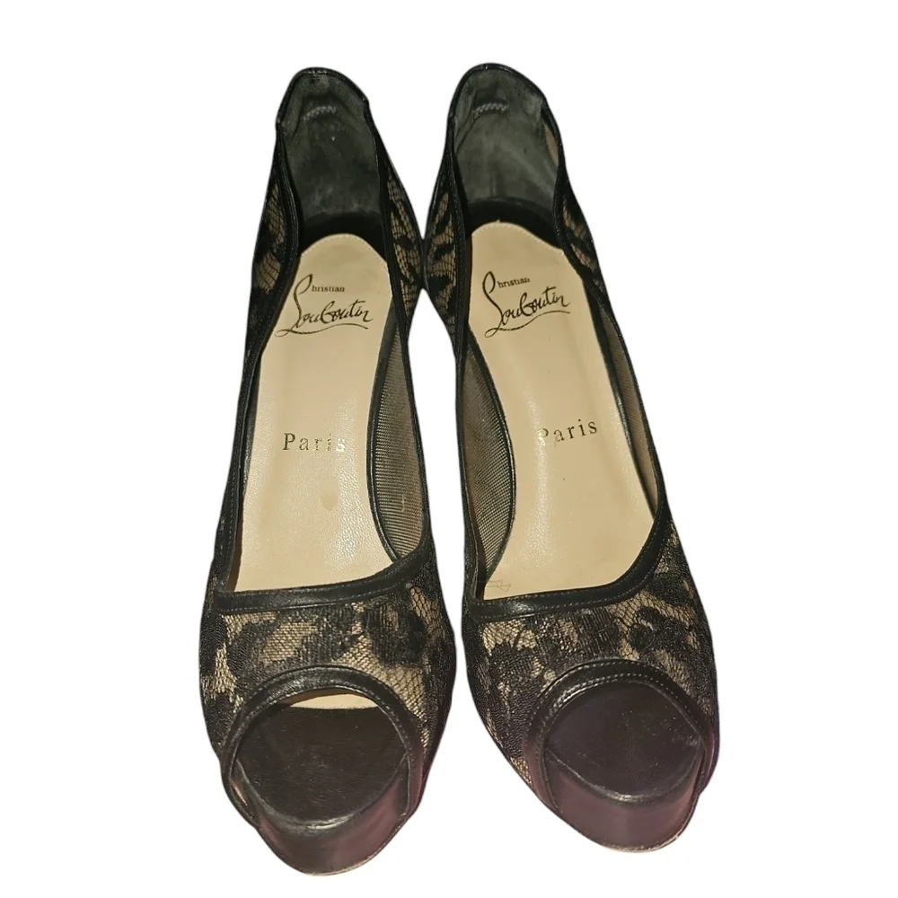 Christian Louboutin black Ambro 120‎ pump featuring round peep-toe 37